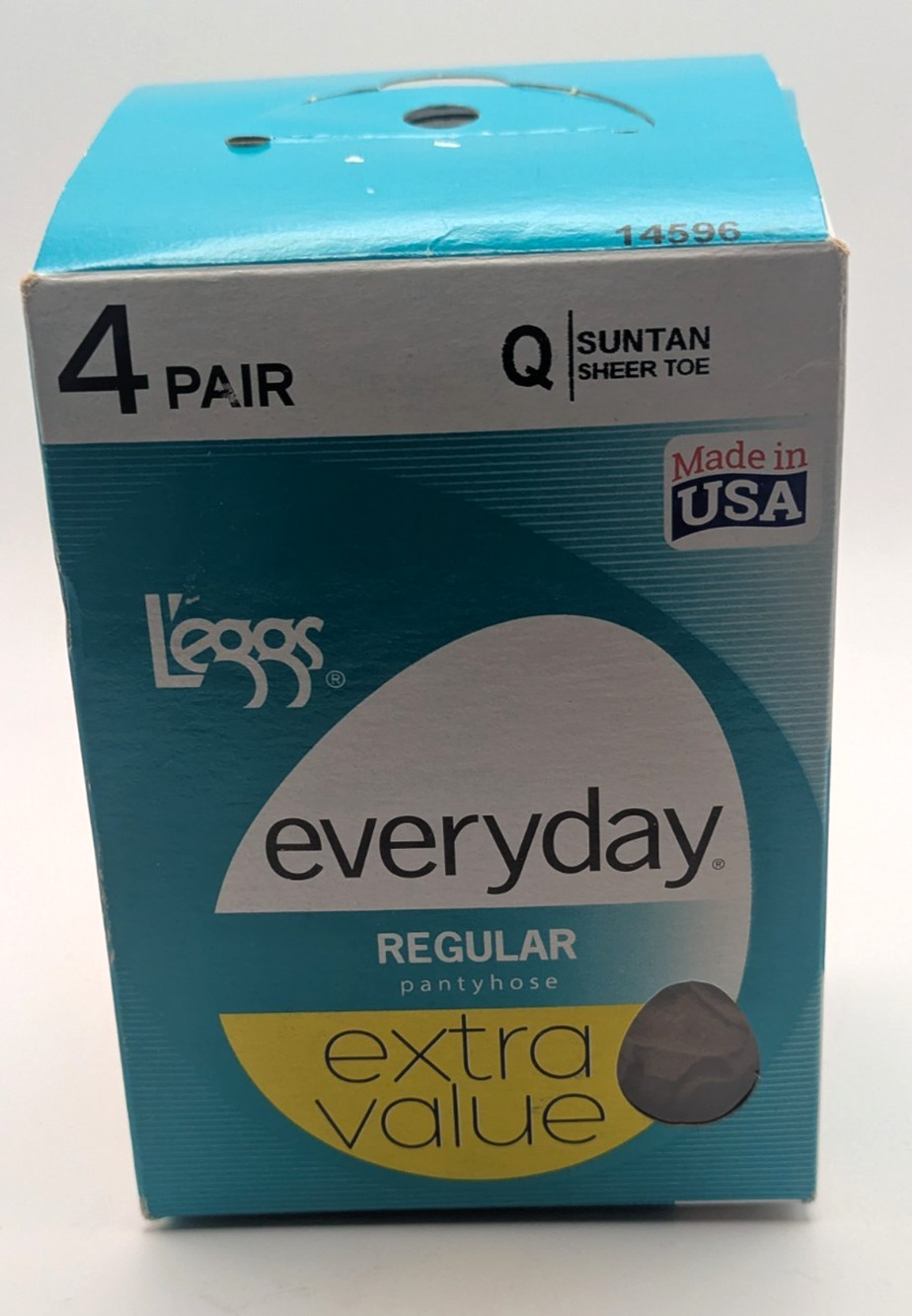 L'EGGS Pantyhose Womens Q Suntan Sheer Toe 4 Pack Nylon NEW